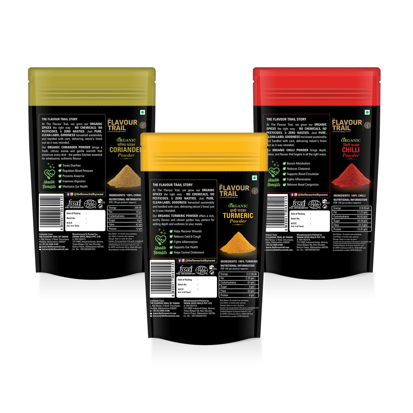 The Flavour Trail CTC Spice Combo - Sustainably farmed Red Chilli Powder + Organic - Turmeric Powder, Coriander Powder, 200 GMS Each | Organically Farmed | Pesticide-Free "