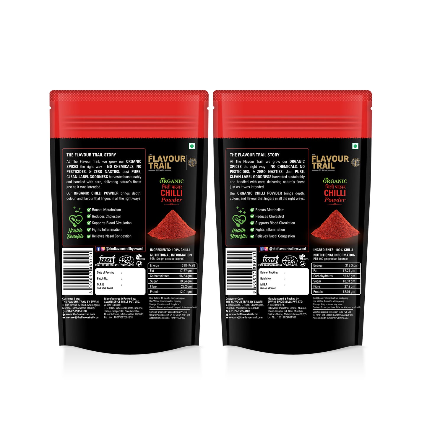 The Flavour Trail - Sustainably Grown Red Chilli Powder (Lal Mirch) - Pack of 2, 200gms Each | Pesticide Free