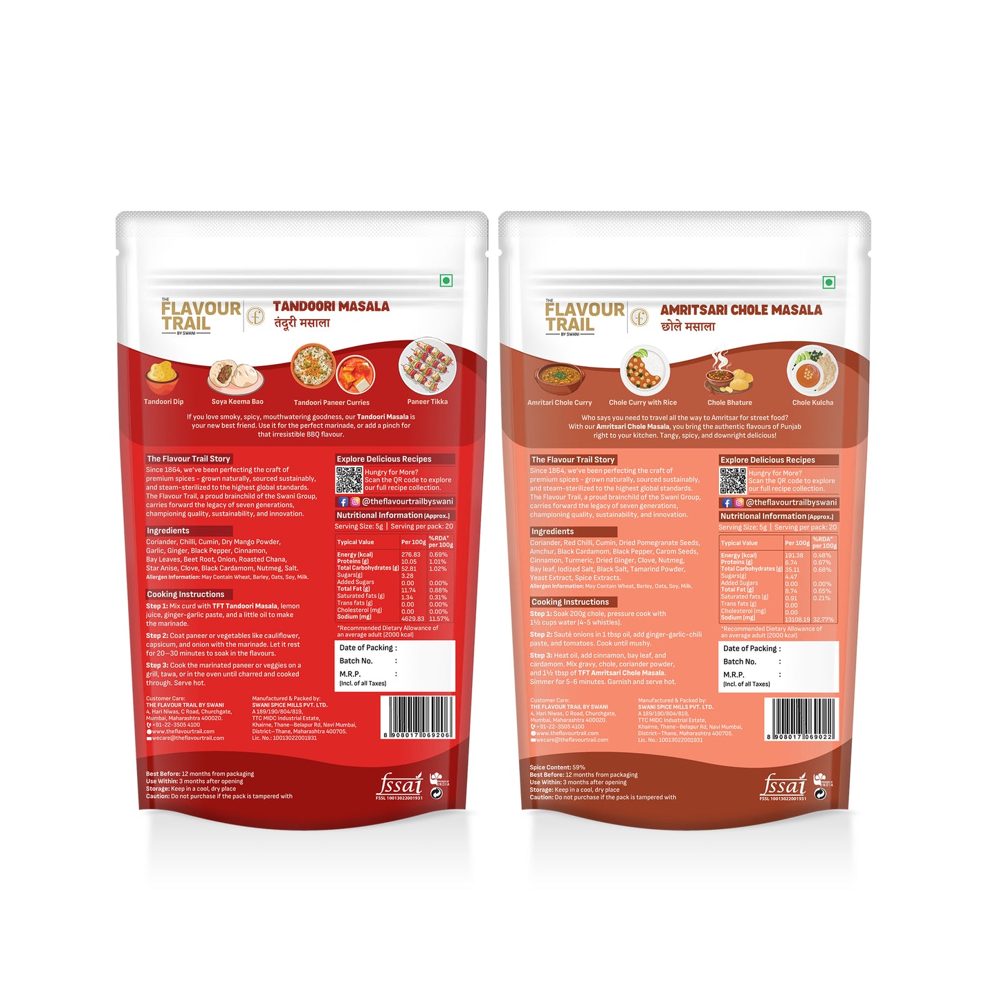 The Flavour Trail -Pure & Natural Tandoori Masala, Amritsari Chole Masala (Kala Chana Masala), 100gms Each | Organically Farmed | Pesticide-Free "