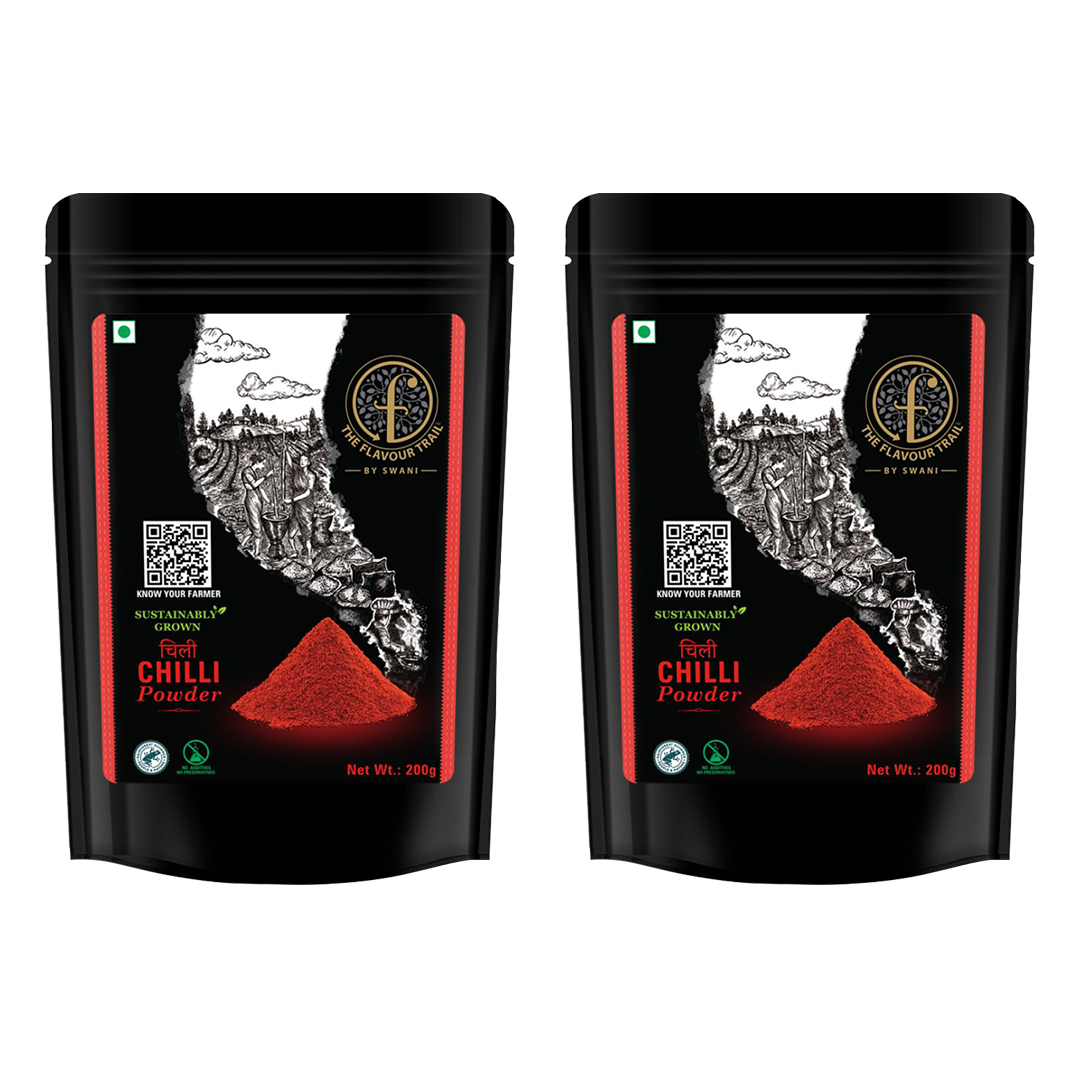 The Flavour Trail - Sustainably Grown Red Chilli Powder (Lal Mirch) - Pack of 2, 200gms Each | Pesticide Free