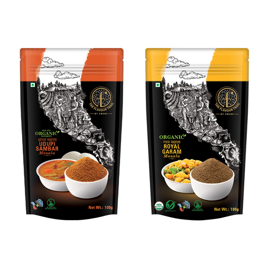 The Flavour Trail - Udupi Sambar Masala + Organic Royal Garam Masala, 100 gms each (Pack of 2) | Organically Grown | Sustainably Farmed | Hygienically Processed | Pesticide-Free | Steam Sterilized