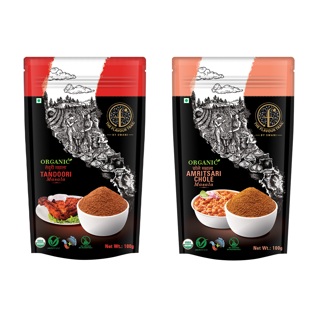 The Flavour Trail - Organic Tandoori Masala, Amritsari Chole Masala (Kala Chana Masala), 100gms Each | Organically Farmed | Pesticide-Free "