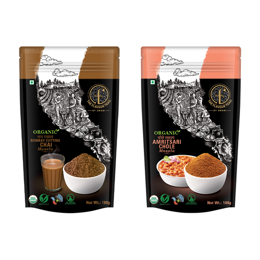 The Flavour Trail - Organic Bombay Cutting Chai Masala, Amritsari Chole Masala, 100gms Each | Organically Farmed & Pesticide-Free