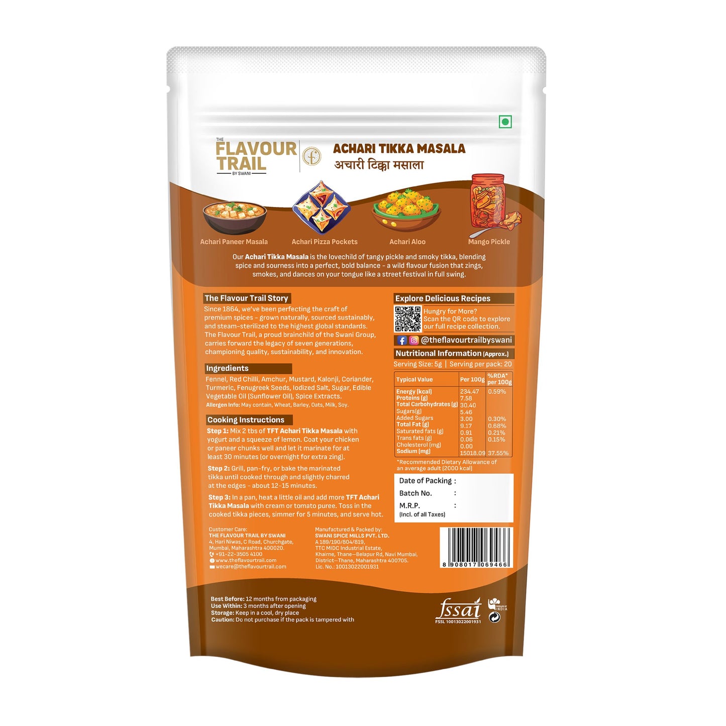 Pure & Natural Achari Tikka Masala - 100gms.