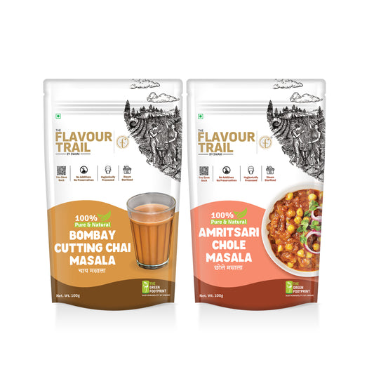 The Flavour Trail - Pure & Natural Bombay Cutting Chai Masala, Amritsari Chole Masala, 100gms Each | Organically Farmed & Pesticide-Free
