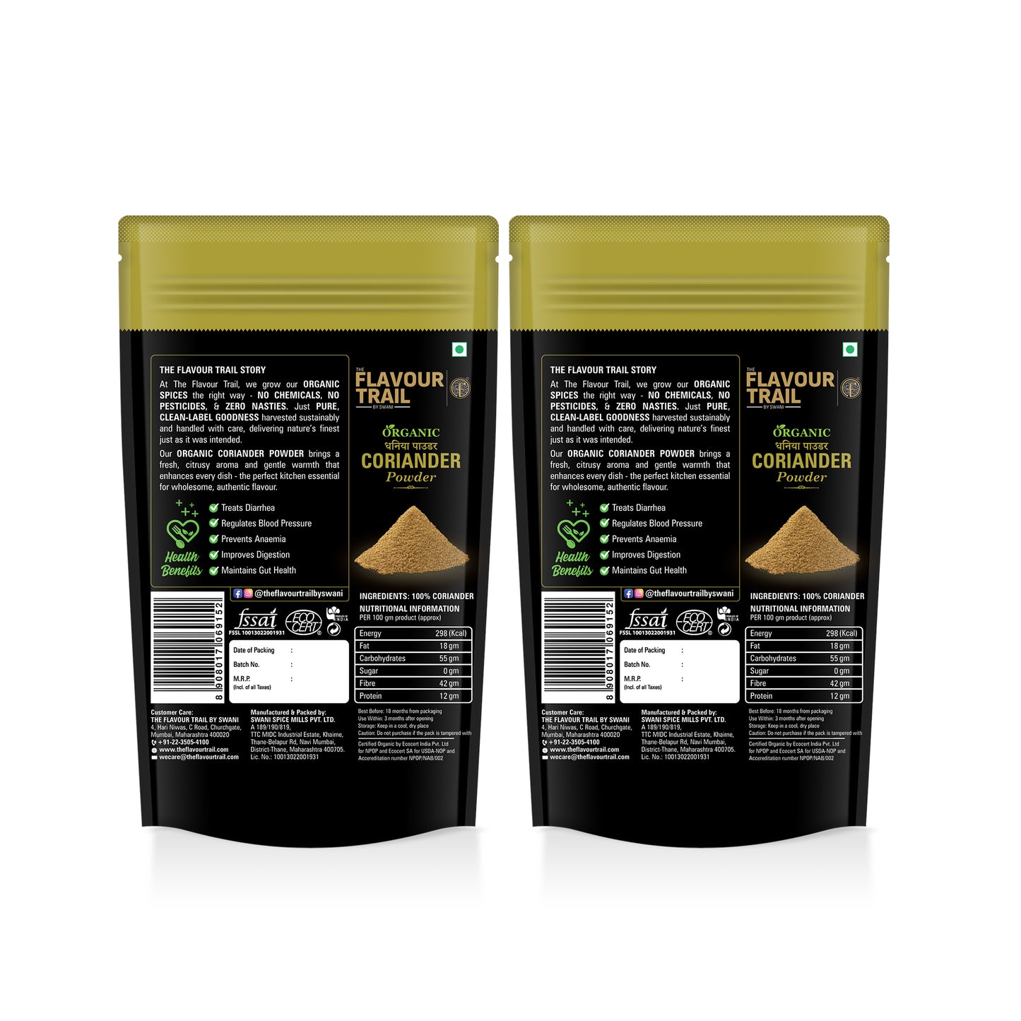 The Flavour Trail - Organic Coriander Powder/ Dhania Powder/ Fresh Dhania - Pack of 2, 200gms Each | Organically Farmed | Pesticide-Free