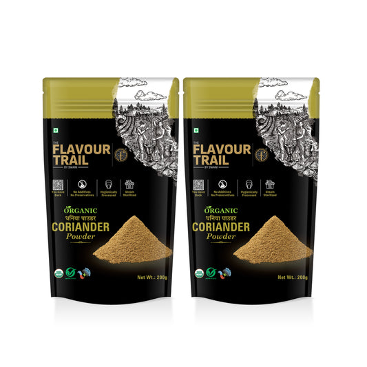 The Flavour Trail - Organic Coriander Powder/ Dhania Powder/ Fresh Dhania - Pack of 2, 200gms Each | Organically Farmed | Pesticide-Free