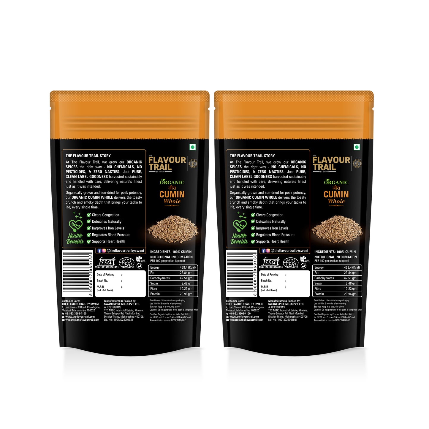 The Flavour Trail - Organic Cumin Whole/ Jeera - Pack of 2, 200gms Each| Organically Farmed | Pesticide-Free