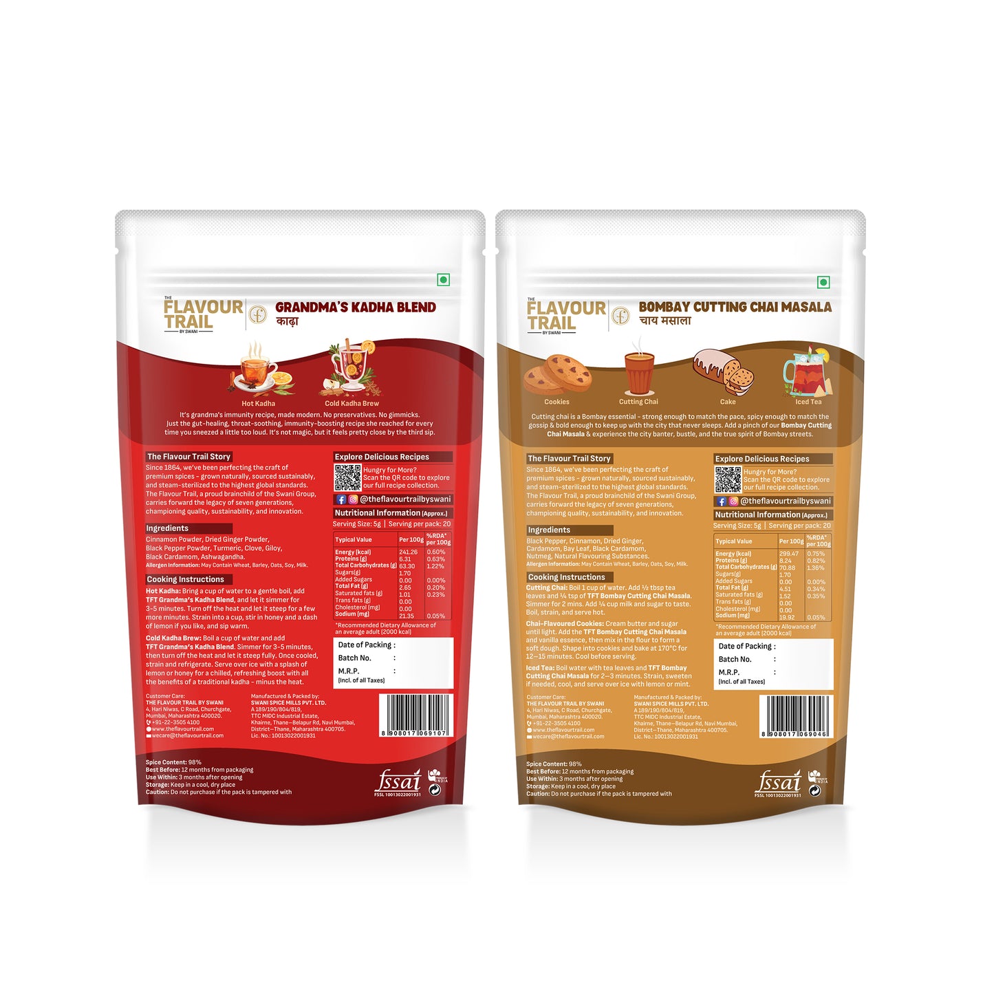 Pure & Natural Masalas - Grandma's Kadha Blend + Bombay Cutting Chai, 100gms each