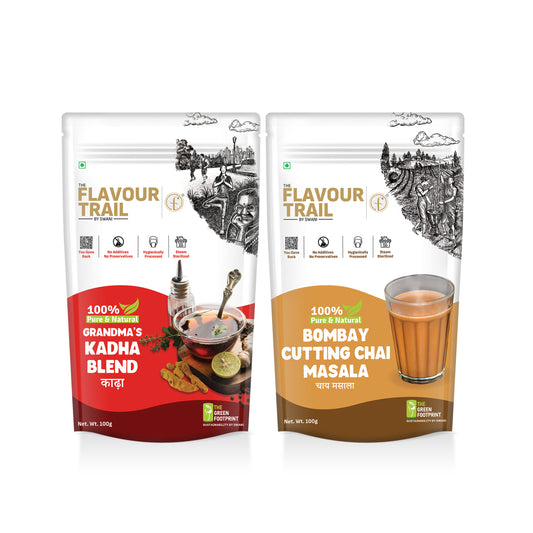 The Flavour Trail by Swani - Pure & Natural Grandma's Kadha Blend + Pure & Natural Bombay Cutting Chai Masala, 100gms Each | Organically Farmed | Pesticide-Free |