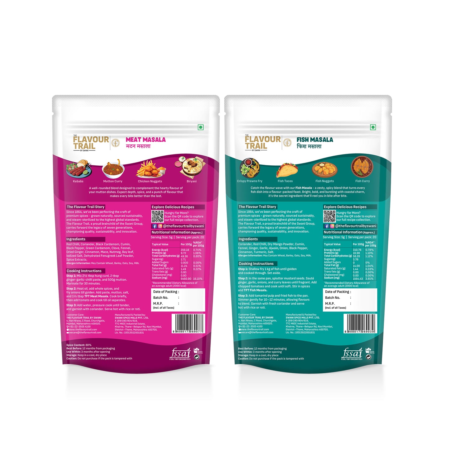 The Flavour Trail by Swani -Pure & Natural Fish Masala + Meat Masala,Pack Of 2,100Gms Each| Organically Farmed|Hygienically Processed|Pesticide-Free
