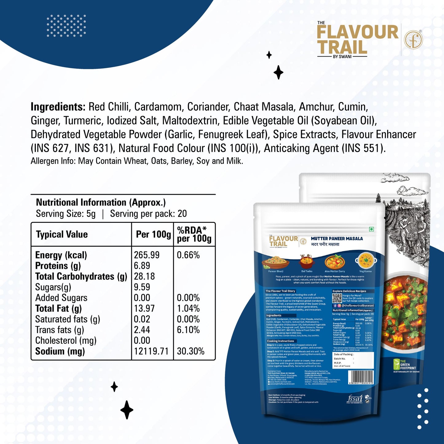 Pure & Natural Mutter Paneer Masala - 100gms.