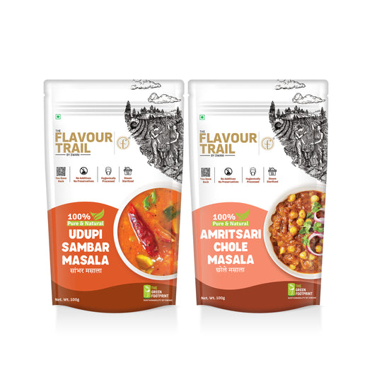 The Flavour Trail -   Pure & Natural Udupi Sambar Masala +Pure & Natural Amritsari Chole Masala, 100gms each | Organically Farmed | Hygienically Processed | Pesticide-Free