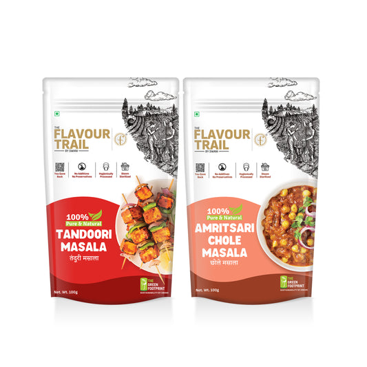 The Flavour Trail -Pure & Natural Tandoori Masala, Amritsari Chole Masala (Kala Chana Masala), 100gms Each | Organically Farmed | Pesticide-Free "
