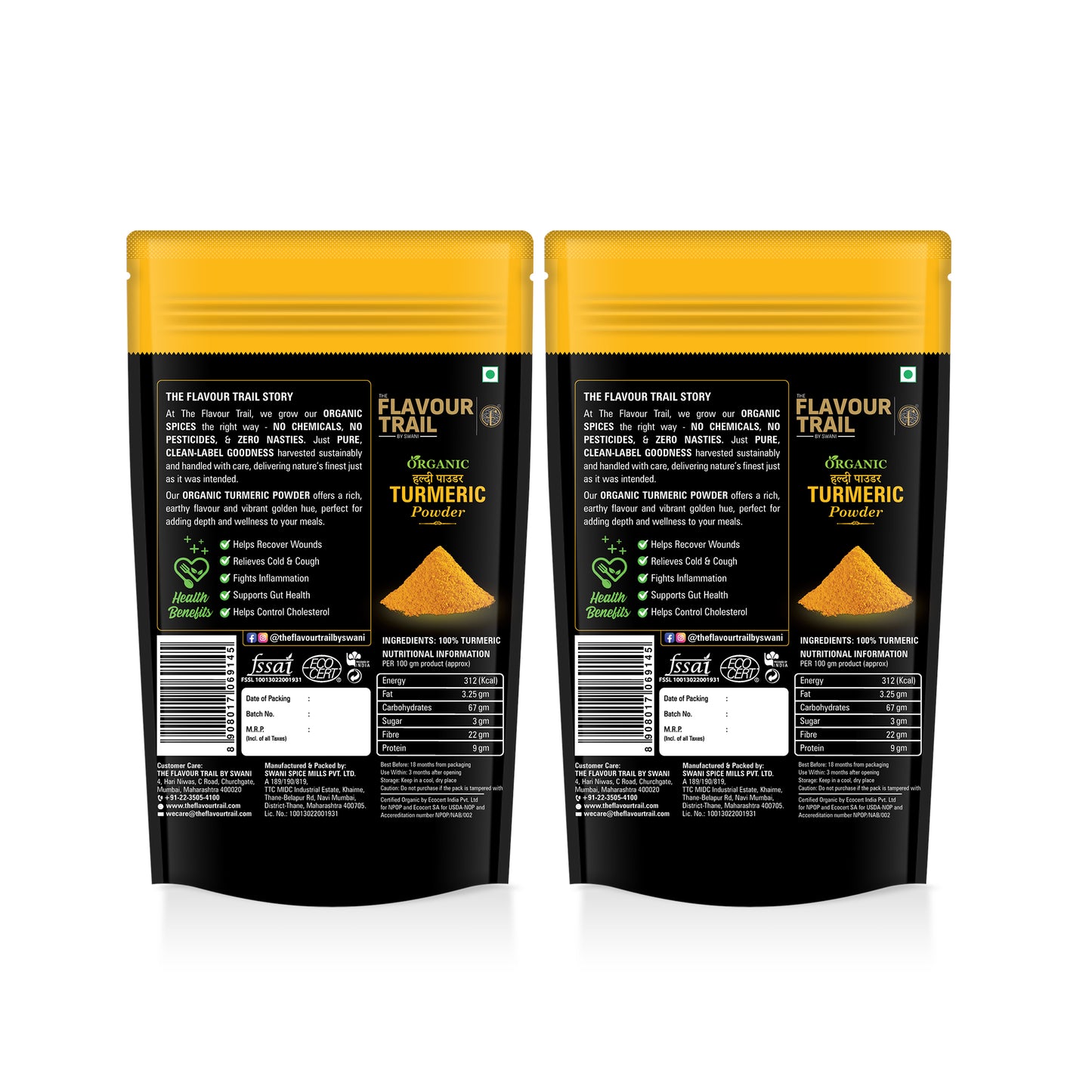 The Flavour Trail - Organic Turmeric Powder/ Haldi Powder- Pack of 2, 200gms Each| Organically Farmed | Pesticide-Free "